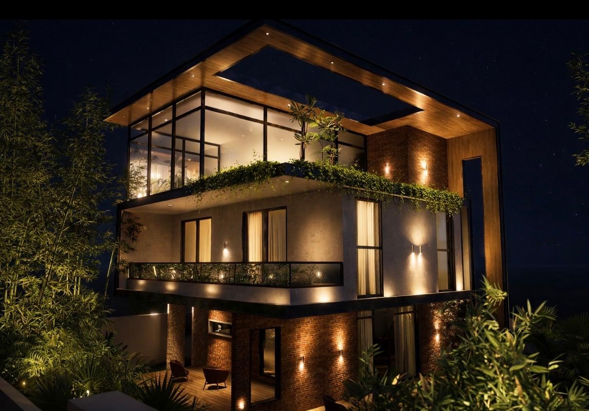 Architectural design visualization for Redsoul Villa at night